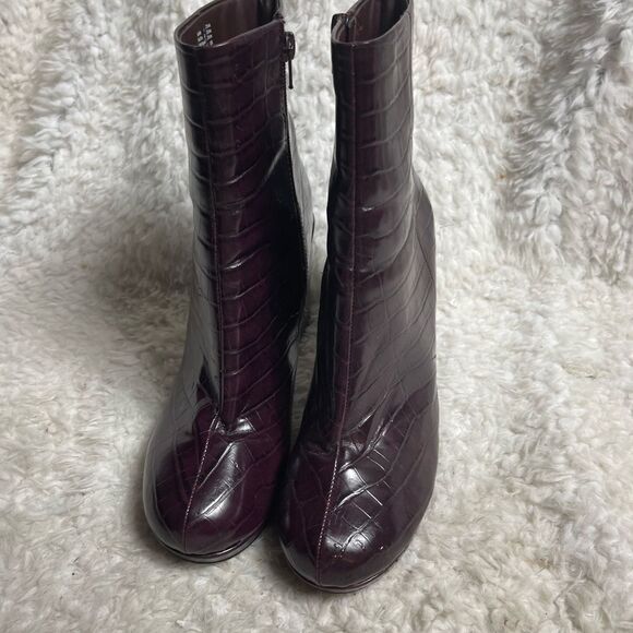 Rachel Zoe  Maya Deep Mahogany Croc-Embossed Faux leather Platform Boots lSZ8.5 - Picture 5 of 10